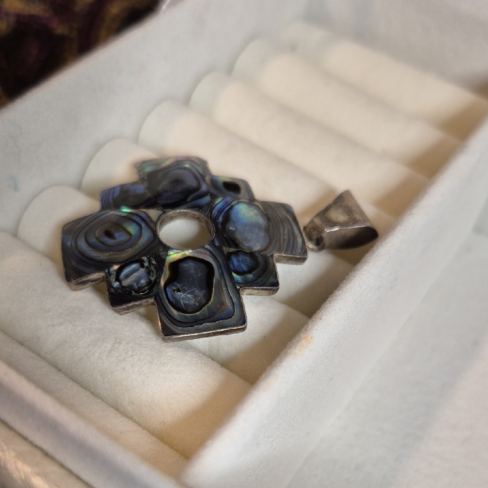 Silver Marked 950 Abalone Shell Pendant - image 5